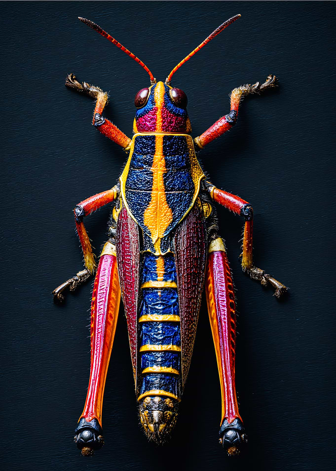 Vibrant Multicolored Grasshopper Macro Photography