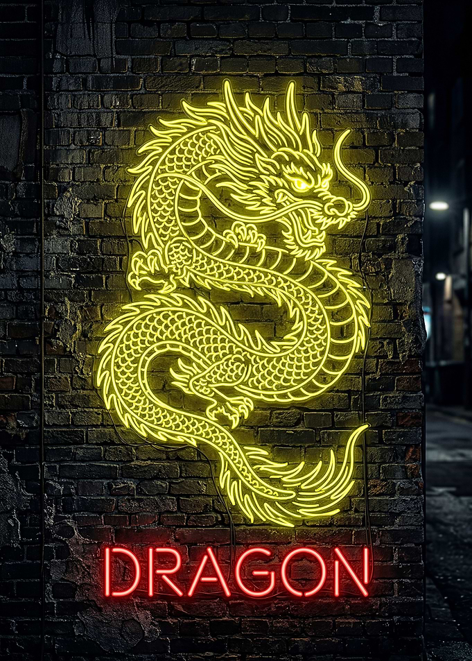 Neon Dragon and Dragon Sign