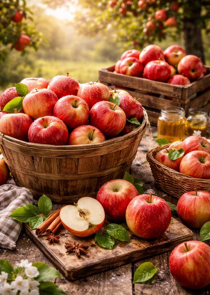 Fresh Apples in Baskets and Jars
