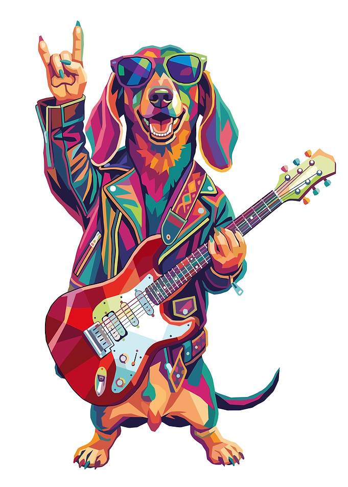 Rockstar Dachshund Playing Guitar