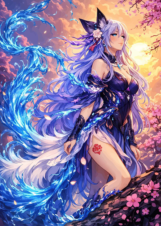 Anime Fox Girl with Water Powers