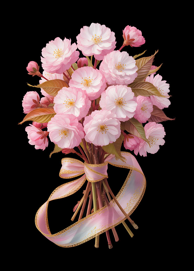 Pink Cherry Blossom Bouquet with Ribbon