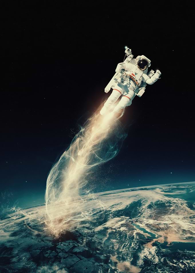 Astronaut Blasting Off from Earth