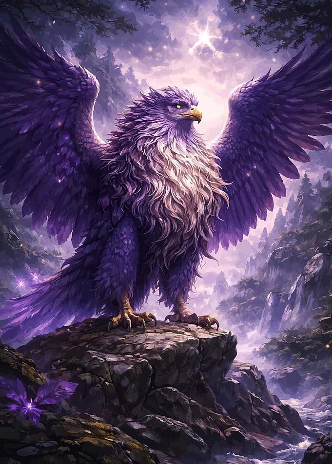 Majestic Purple Griffin on Rocky Outcrop