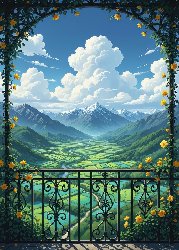 Balcony View of a Lush Valley