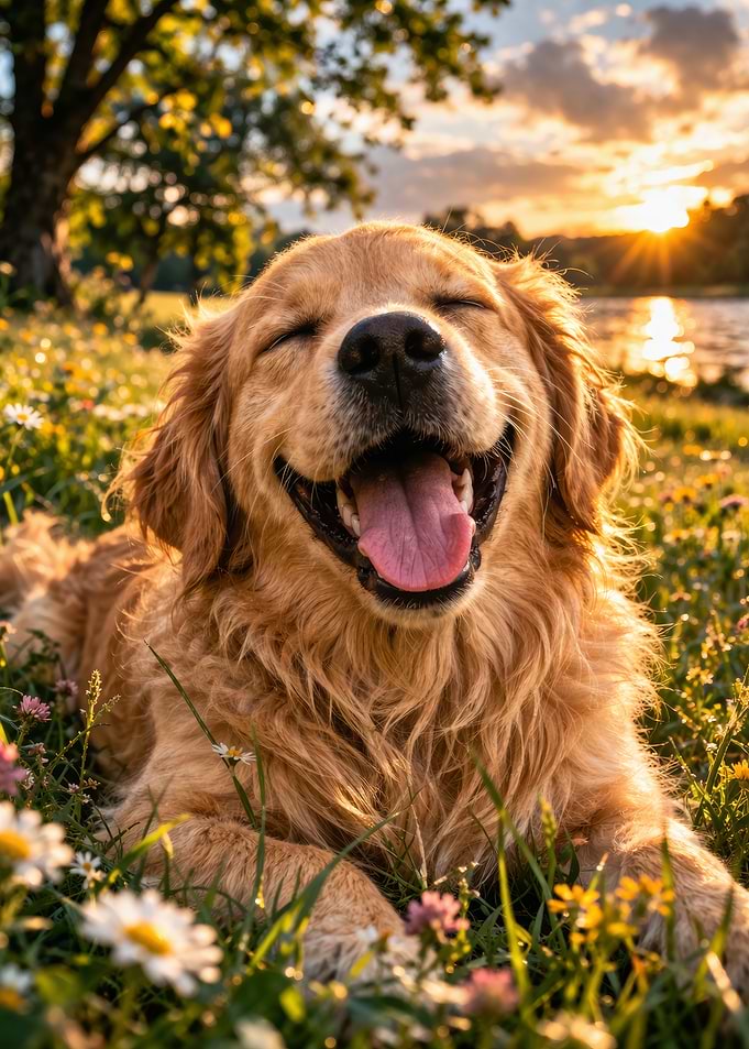 Happy Golden Retriever in a Field