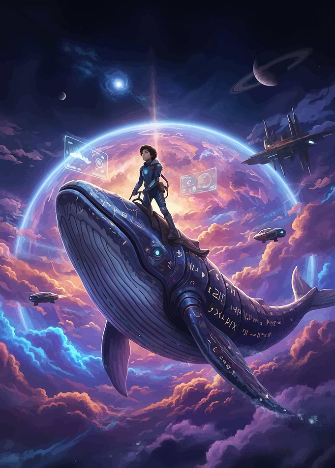Astronaut Riding a Whale in Space