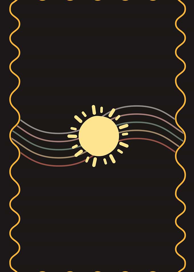 Retro Sun and Rainbow Waves