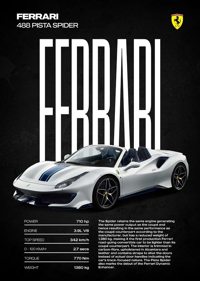 Ferrari 488 Pista Spider Poster
