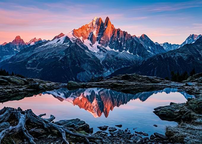 Majestic Mountain Reflection at Sunrise