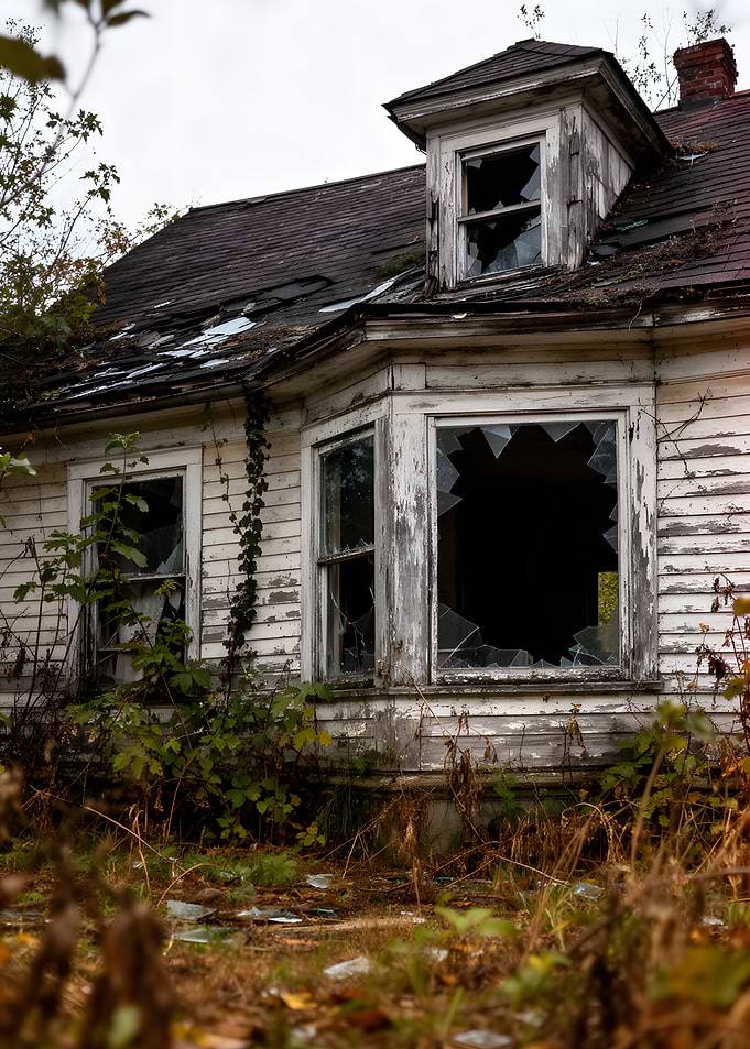 Abandoned House with Broken Windows