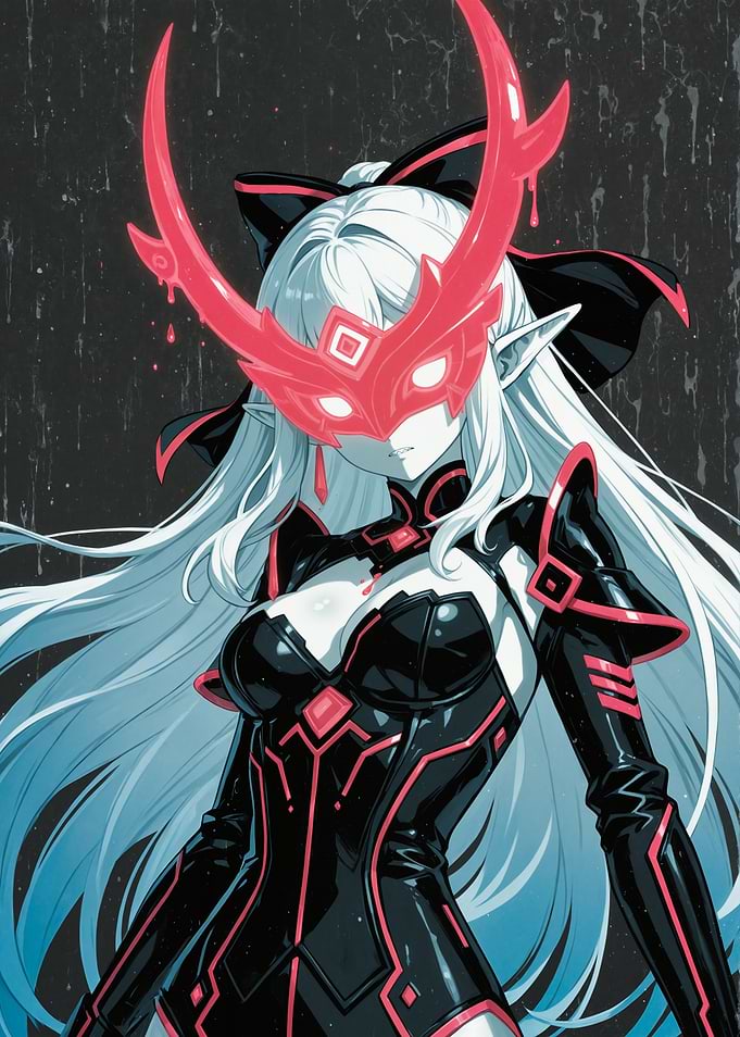 Anime Elf Warrior with Red Mask