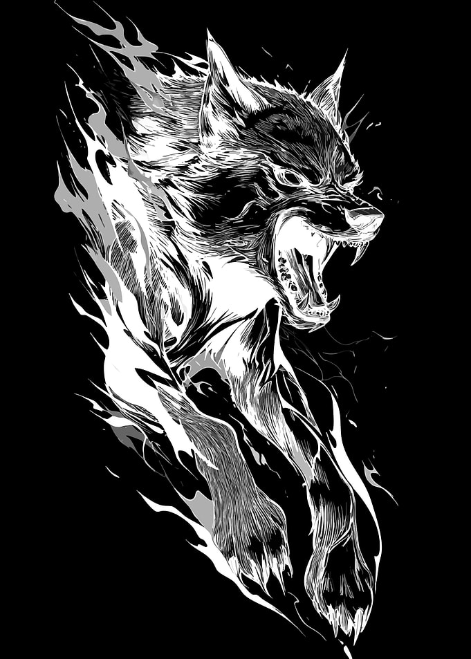 Fierce Wolf with Fiery Aura