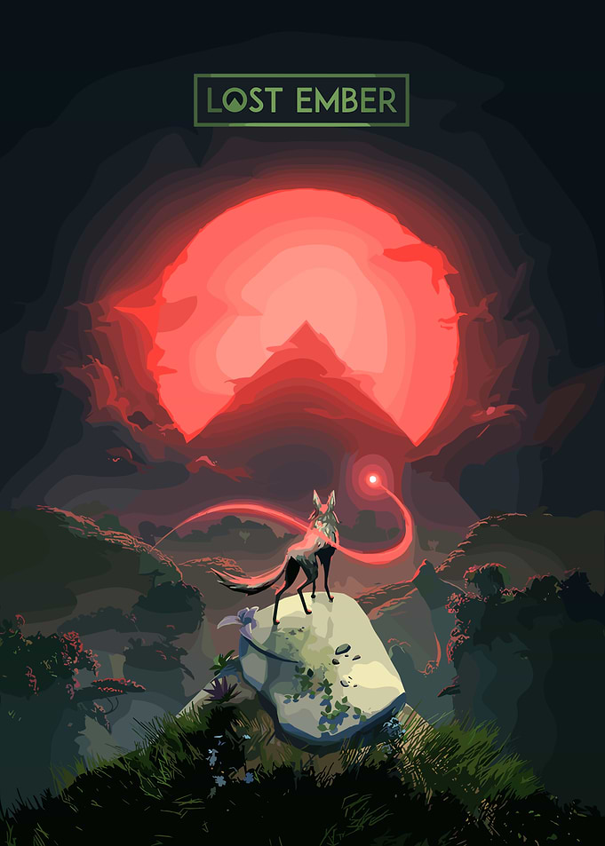 Lost Ember Fox Under Red Moon