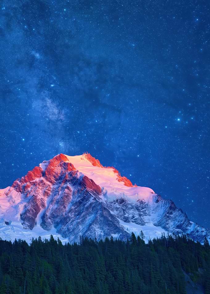Mountain Peak Under Starry Night Sky