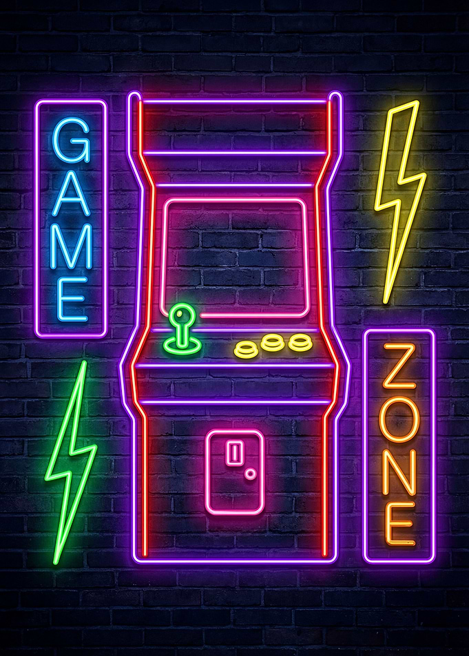 Neon Arcade Game Zone Sign