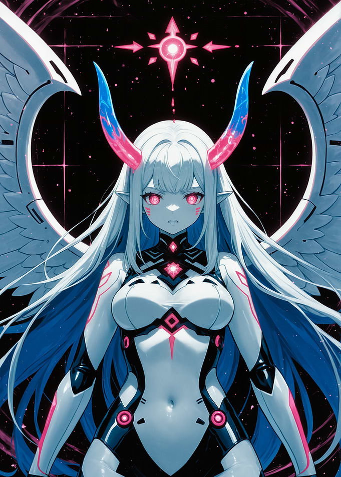 Anime Angelic Cyborg with Pink Horns