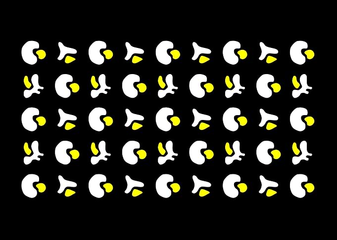 Abstract White and Yellow Shapes on Black