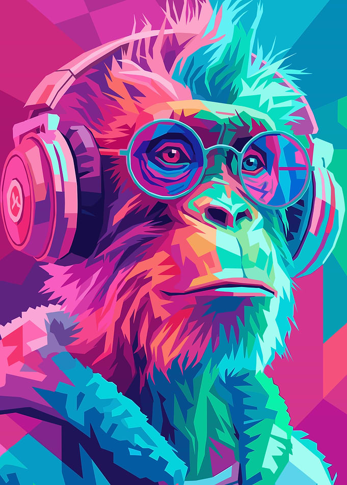 Stylized Monkey with Headphones and Glasses