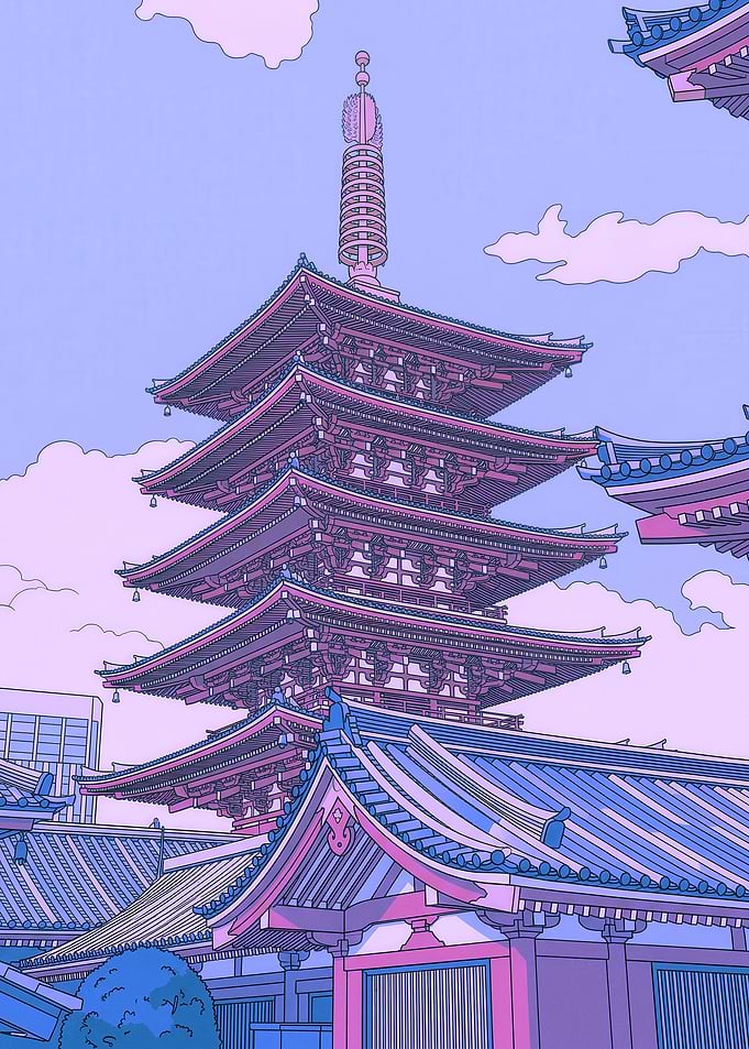 Pagoda Temple with Clouds
