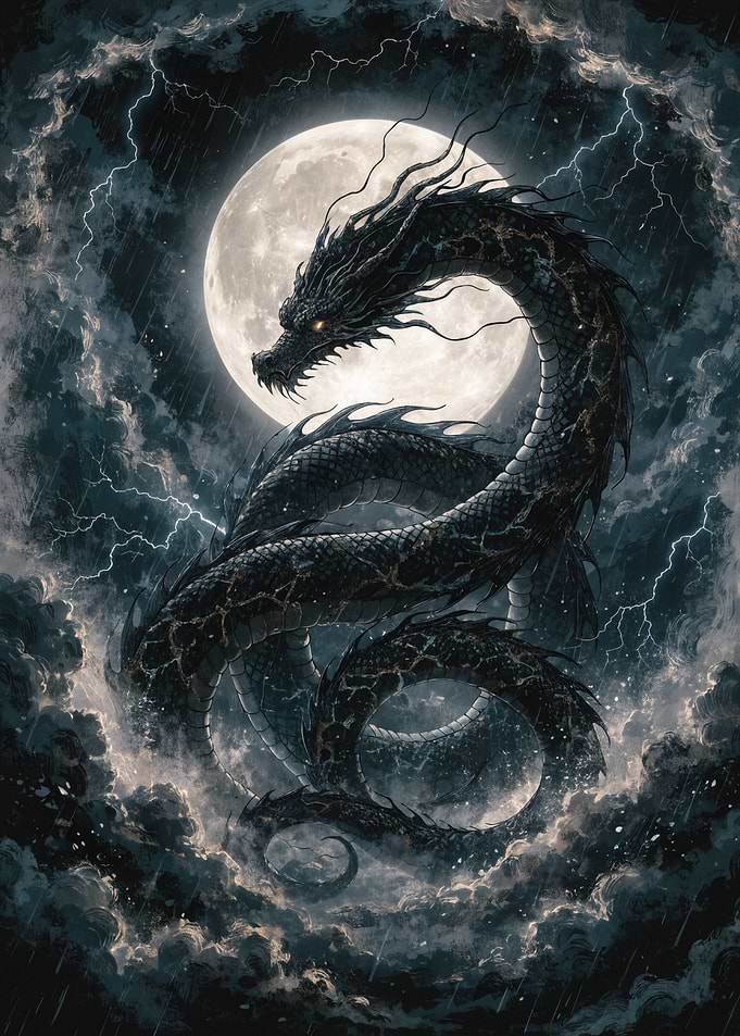 Dragon in a Moonlit Storm
