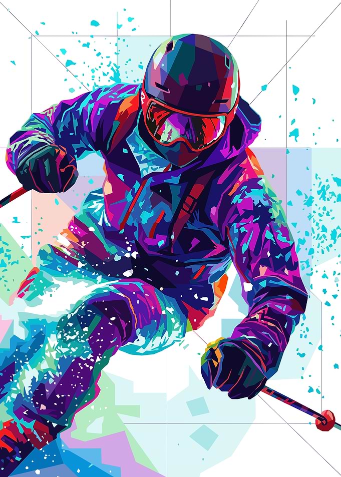 Skier in Colorful Geometric Style