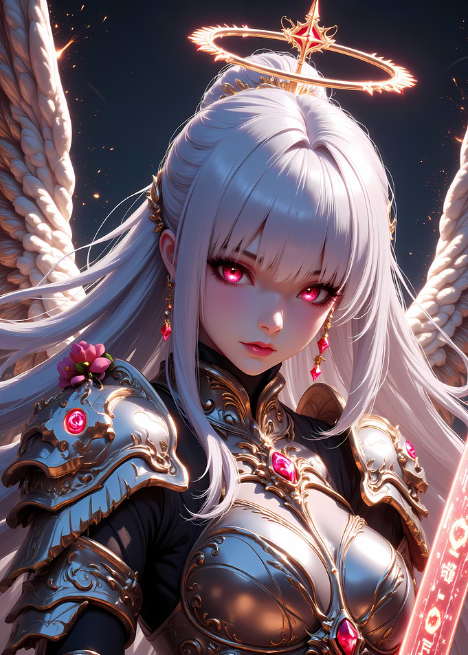 Anime Angel Warrior with Pink Eyes