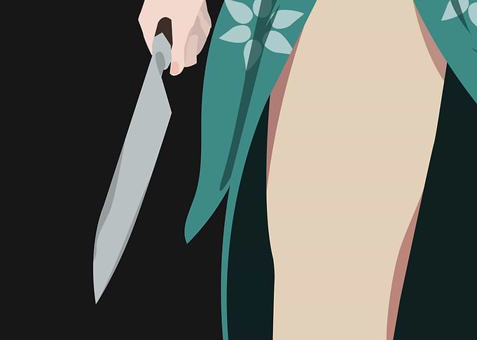 Woman with Knife and Floral Robe