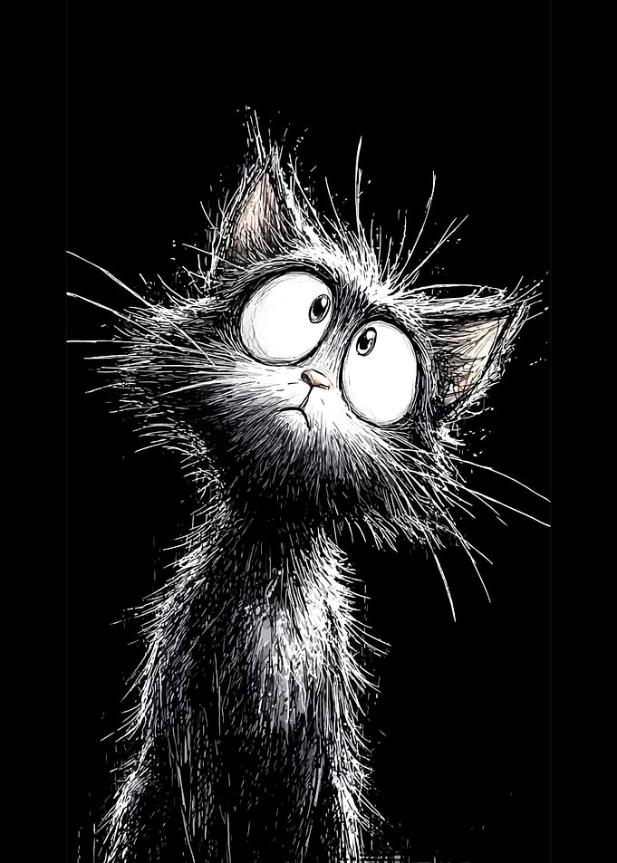 Scruffy Black Cat with Big Eyes