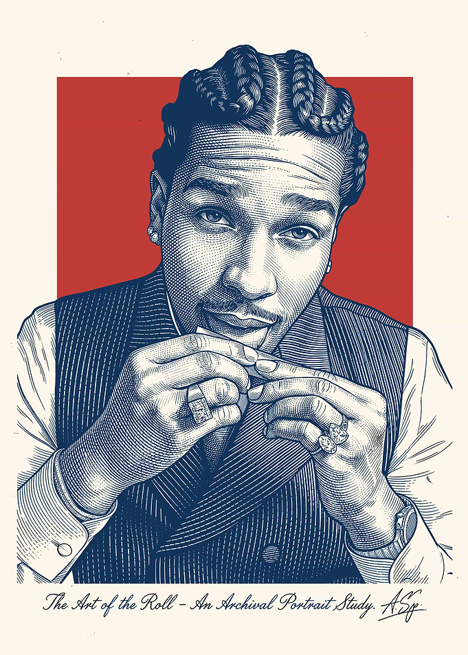 Asap Rocky Portrait of a man rolling a cigarette