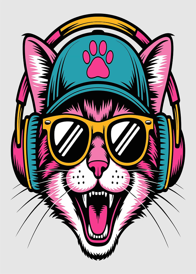 Cool Cat DJ with Headphones and Sunglasses