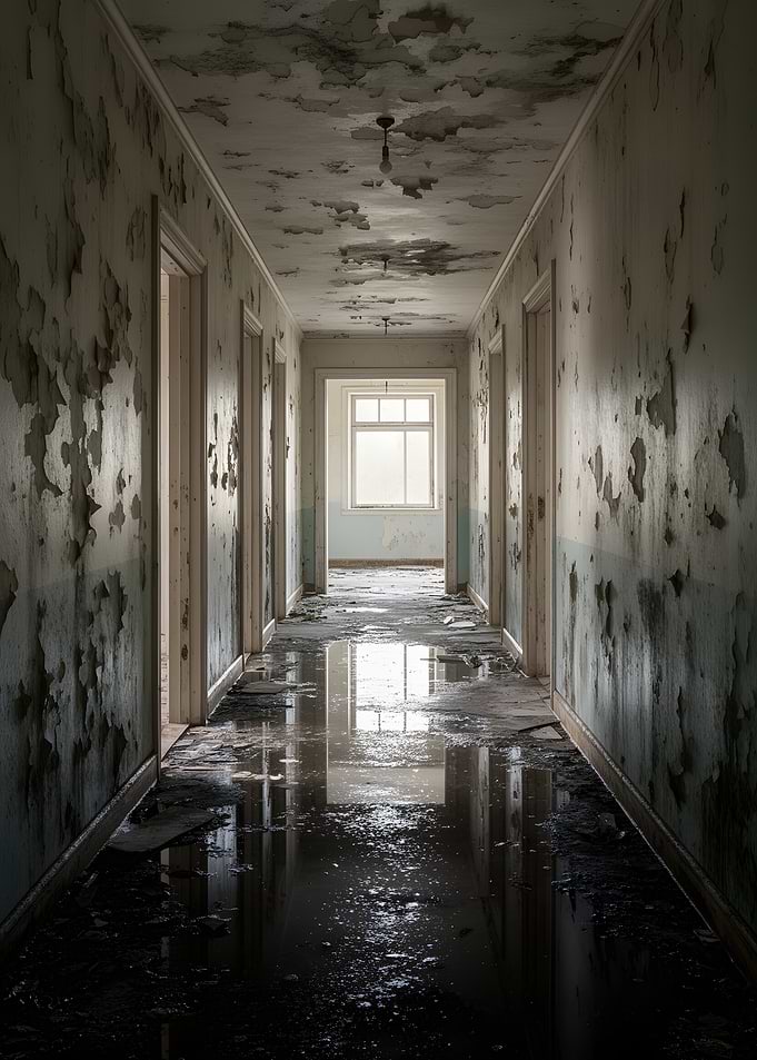 Abandoned Hallway with Water Damage