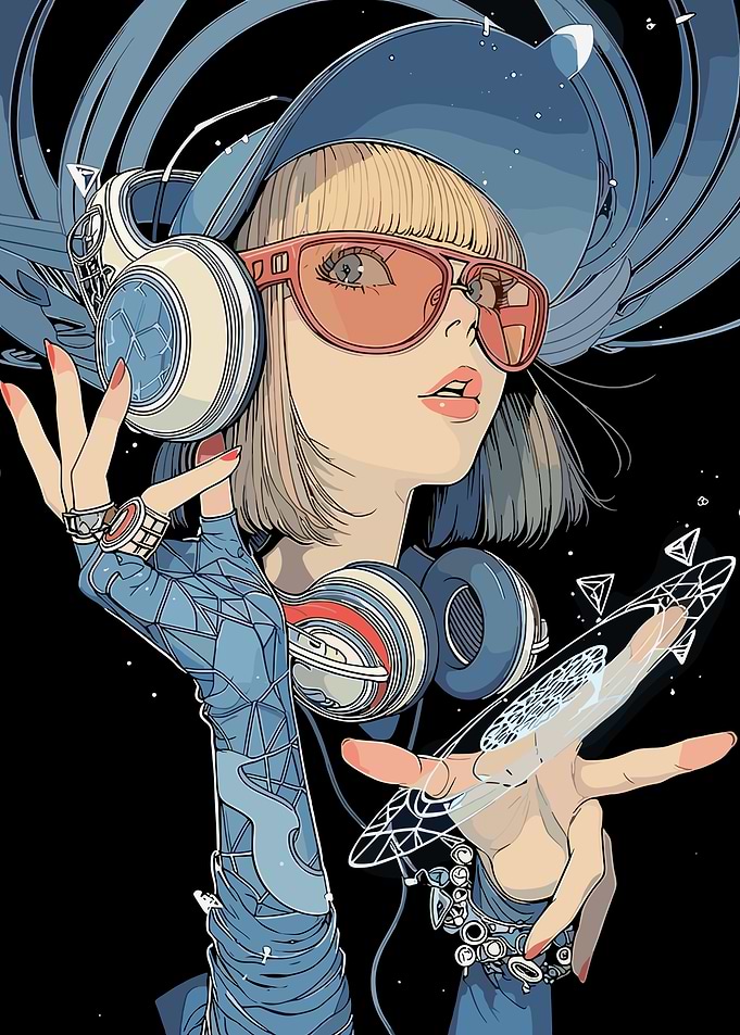 Futuristic DJ Girl with Headphones