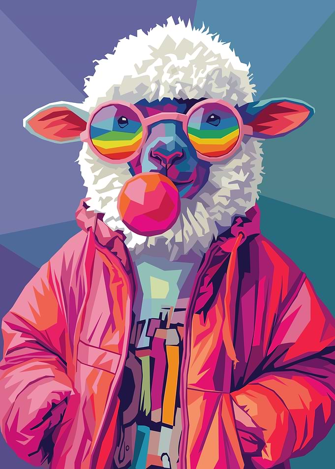 Cool Sheep Blowing Bubble Gum