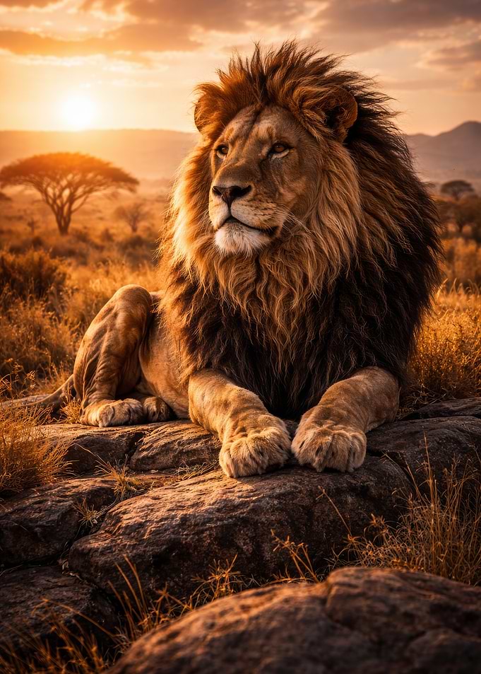 Majestic Lion at Sunset