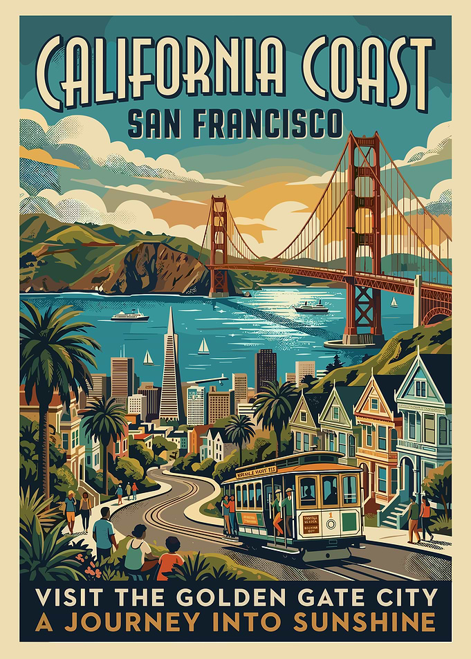 California Coast San Francisco Vintage Art