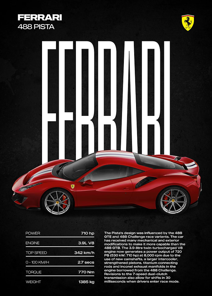 Ferrari 488 Pista Poster