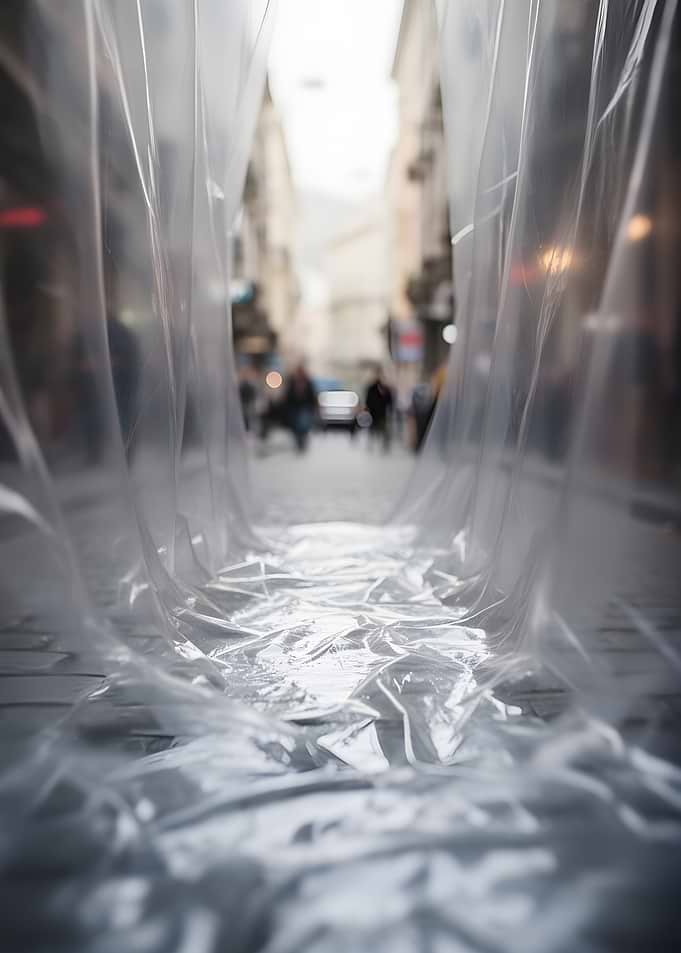 Street Scene Through Plastic Sheeting