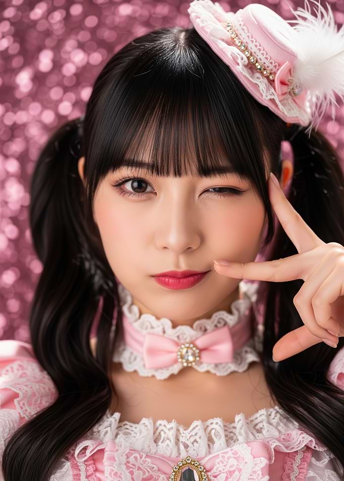 Young Woman in Pink Lolita Outfit