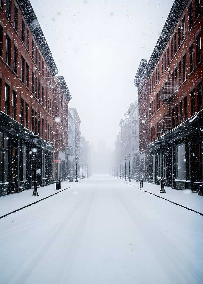 Snowy City Street in Winter