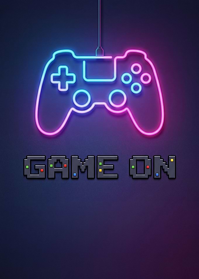 Neon Game Controller and Text