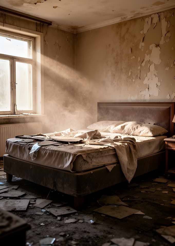 Abandoned Bedroom with Sunbeams