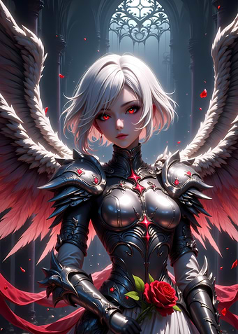 Anime Angel Warrior with Red Rose