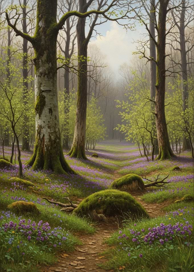 Enchanted Forest Path with Bluebells