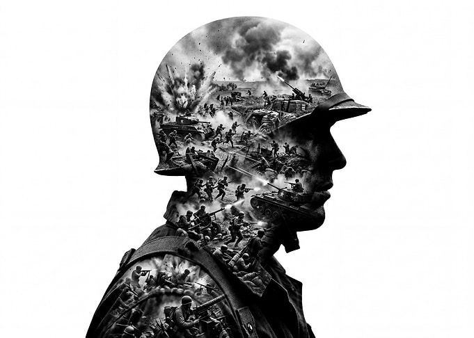 Soldier's Head with War Scene