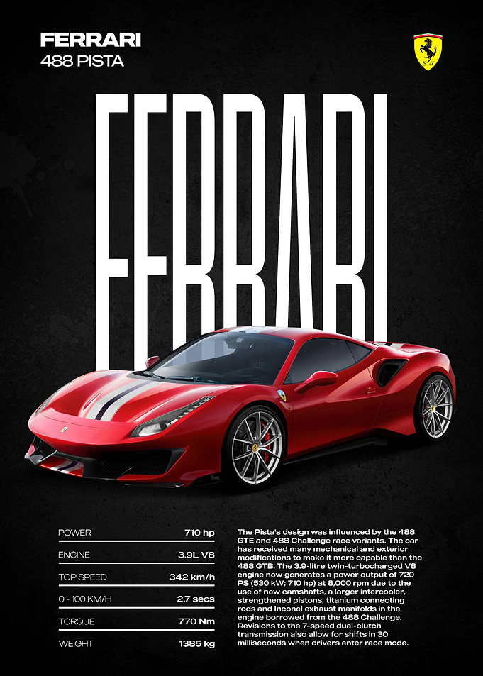 Ferrari 488 Pista Poster