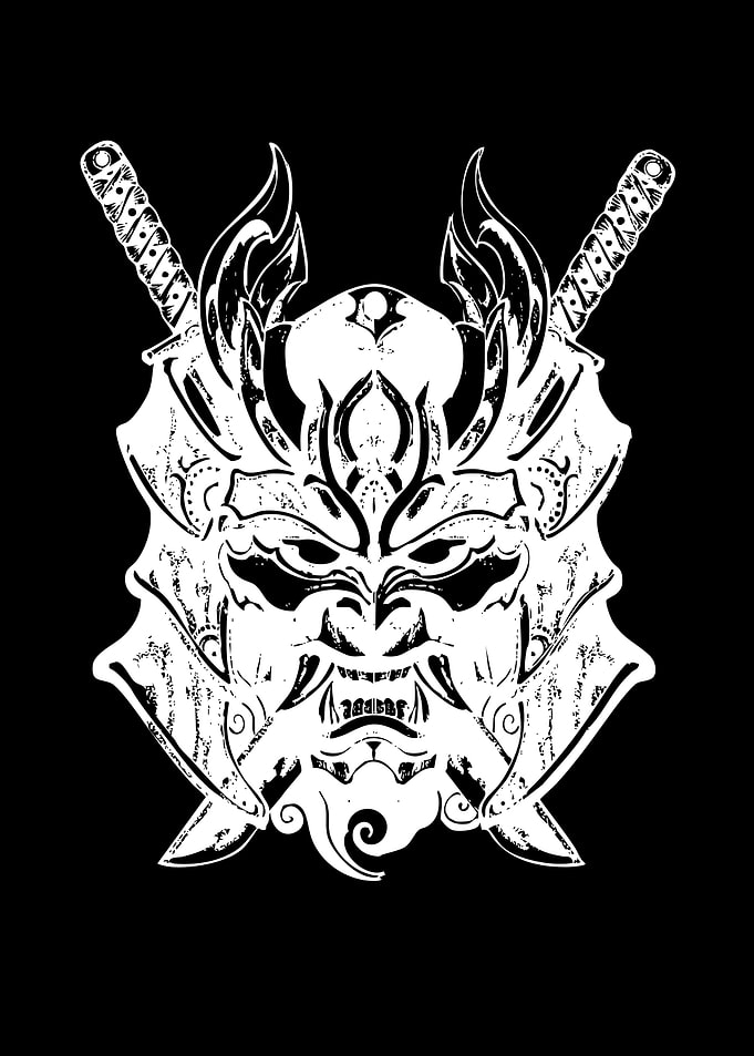 Japanese Oni Mask with Swords