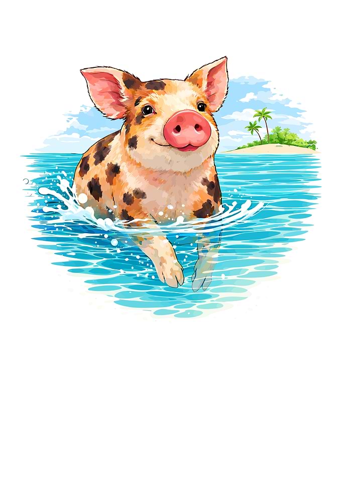 Cute Pig Swimming in Tropical Ocean