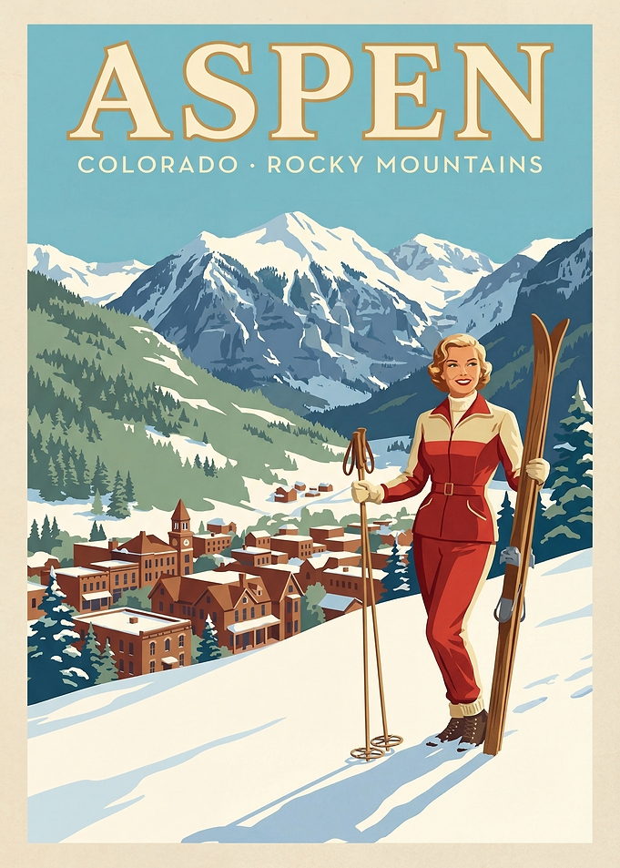 Aspen Colorado Vintage Ski Poster