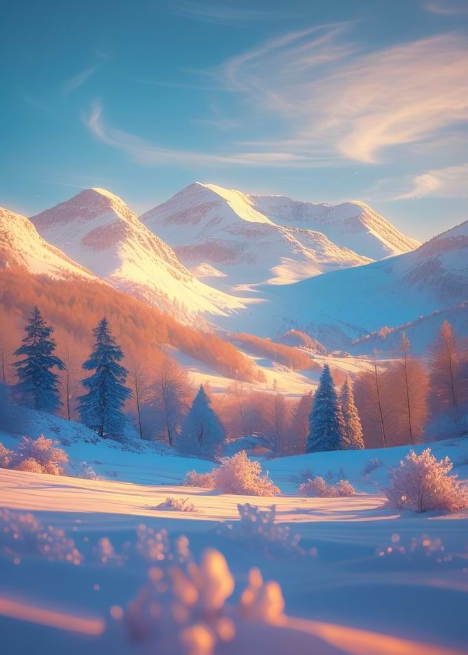 Snowy Mountain Landscape at Sunrise